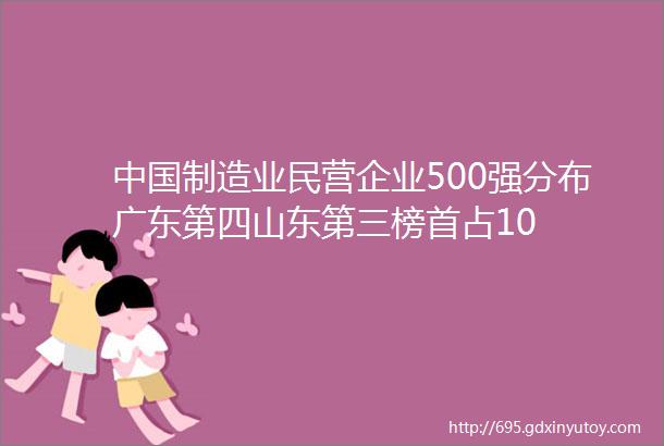 中国制造业民营企业500强分布广东第四山东第三榜首占10