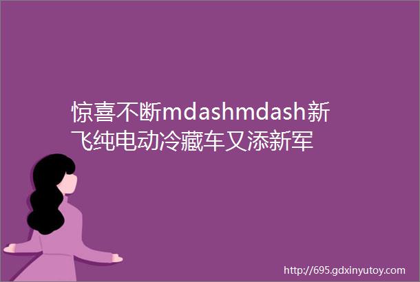 惊喜不断mdashmdash新飞纯电动冷藏车又添新军