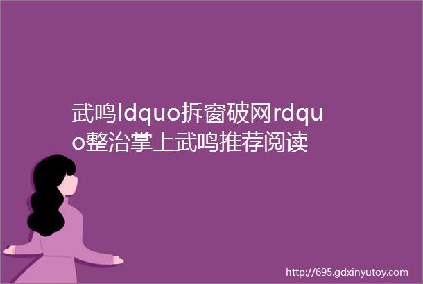 武鸣ldquo拆窗破网rdquo整治掌上武鸣推荐阅读