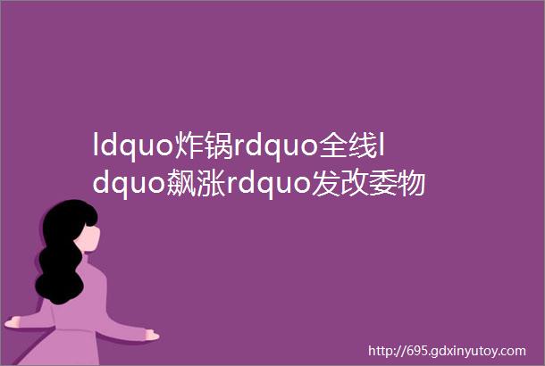 ldquo炸锅rdquo全线ldquo飙涨rdquo发改委物价还要涨