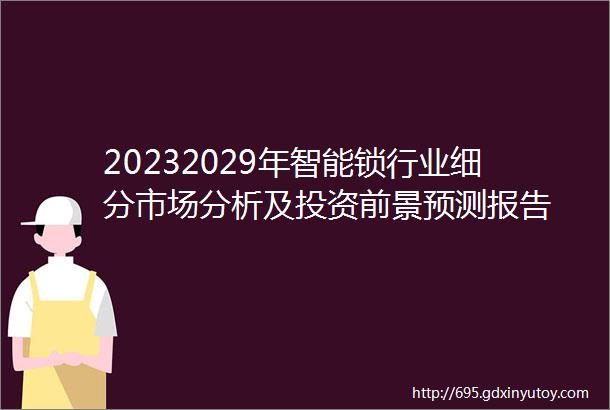 20232029年智能锁行业细分市场分析及投资前景预测报告