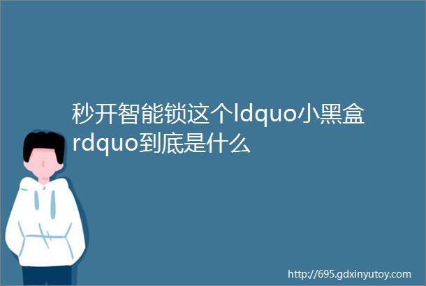 秒开智能锁这个ldquo小黑盒rdquo到底是什么